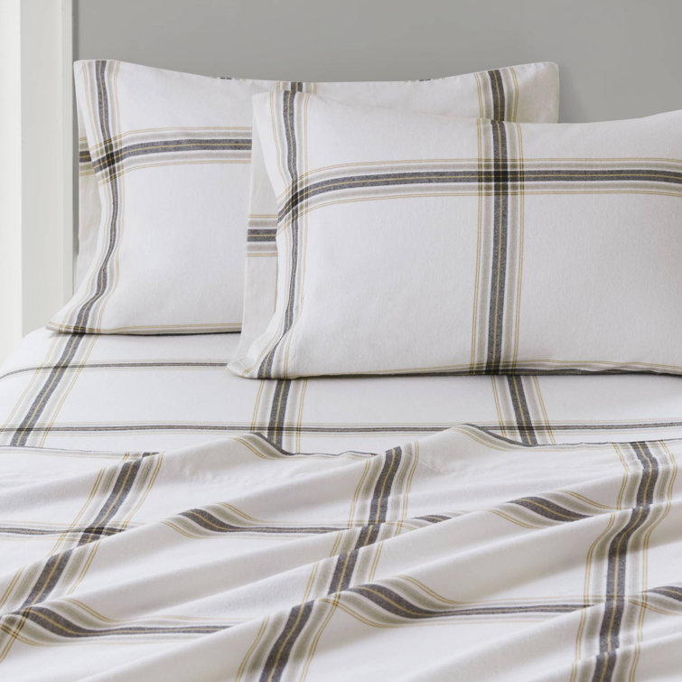Full Blue Plaid Cotton Flannel Bedding Set