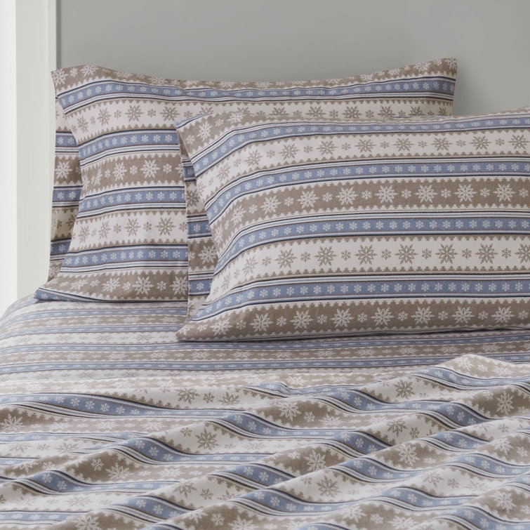 Full Blue Plaid Cotton Flannel Bedding Set