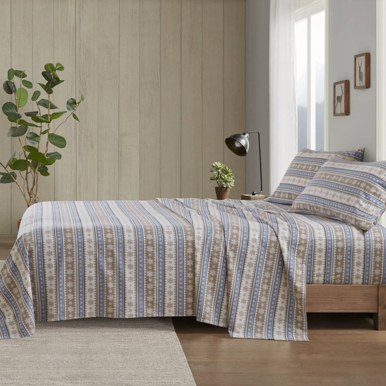 Full Blue Plaid Cotton Flannel Bedding Set