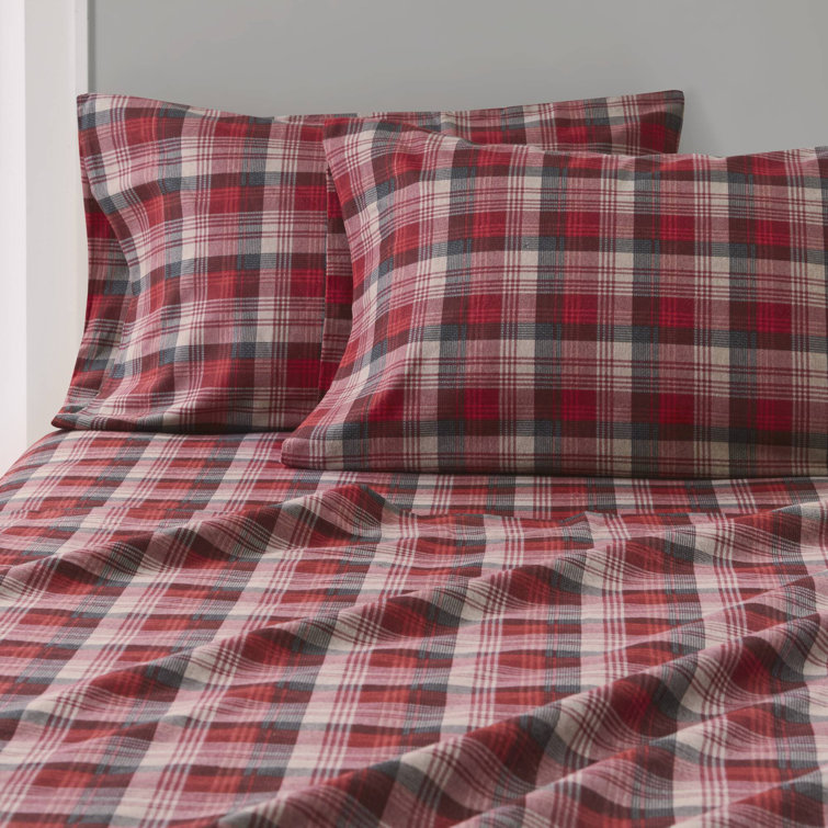 Full Blue Plaid Cotton Flannel Bedding Set