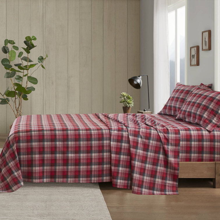 Full Blue Plaid Cotton Flannel Bedding Set