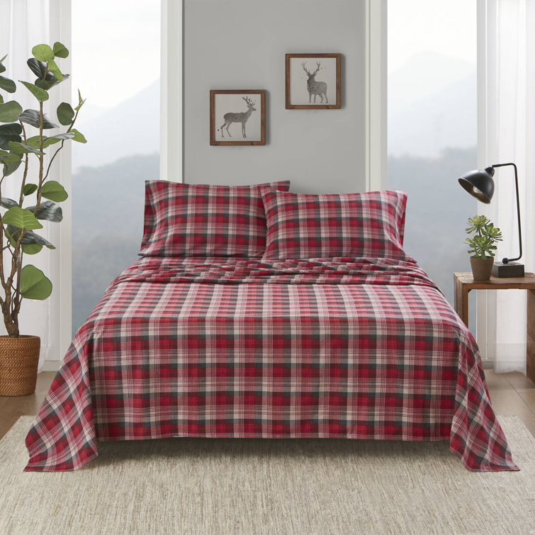 Full Blue Plaid Cotton Flannel Bedding Set