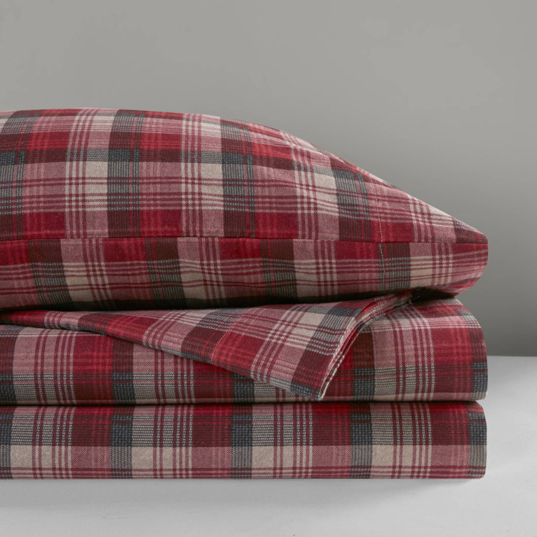 Full Blue Plaid Cotton Flannel Bedding Set