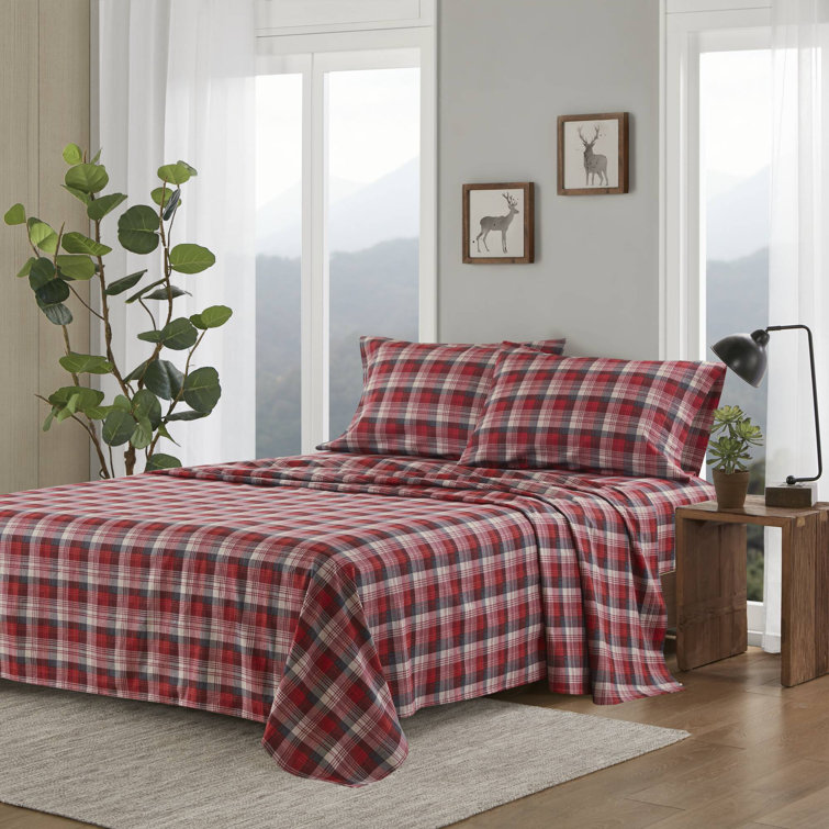 Full Blue Plaid Cotton Flannel Bedding Set