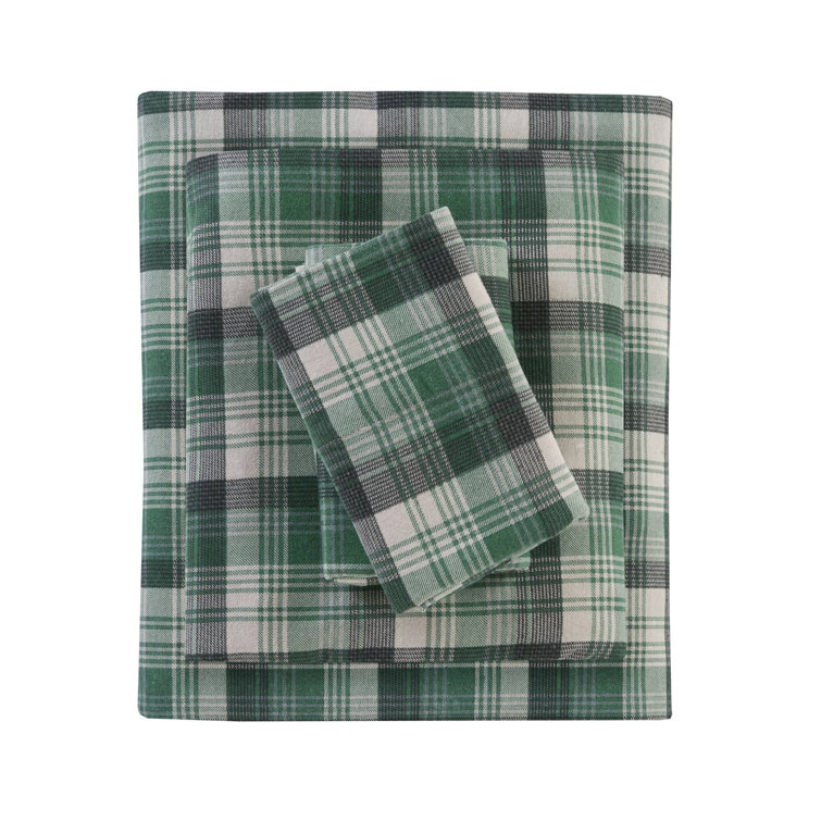 Full Blue Plaid Cotton Flannel Bedding Set