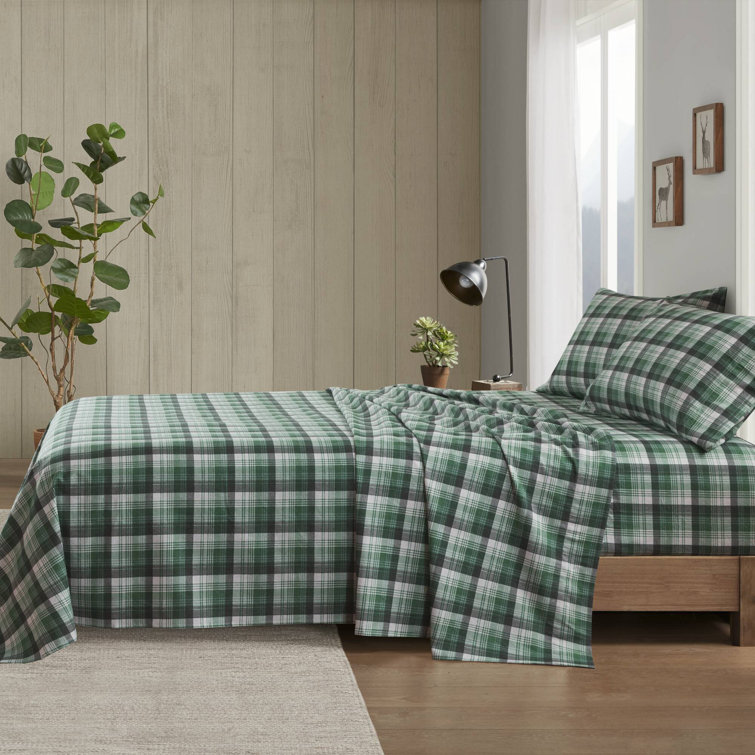 Full Blue Plaid Cotton Flannel Bedding Set