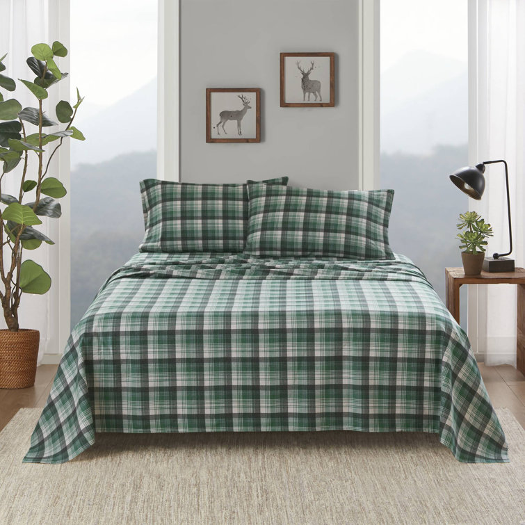 Full Blue Plaid Cotton Flannel Bedding Set