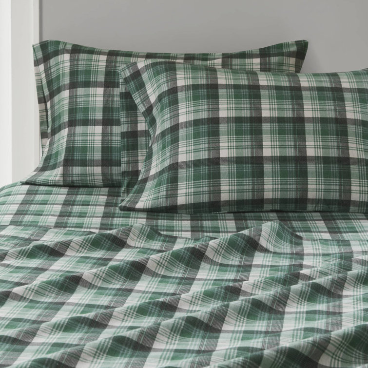 Full Blue Plaid Cotton Flannel Bedding Set