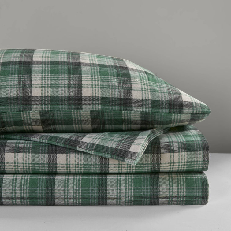 Full Blue Plaid Cotton Flannel Bedding Set