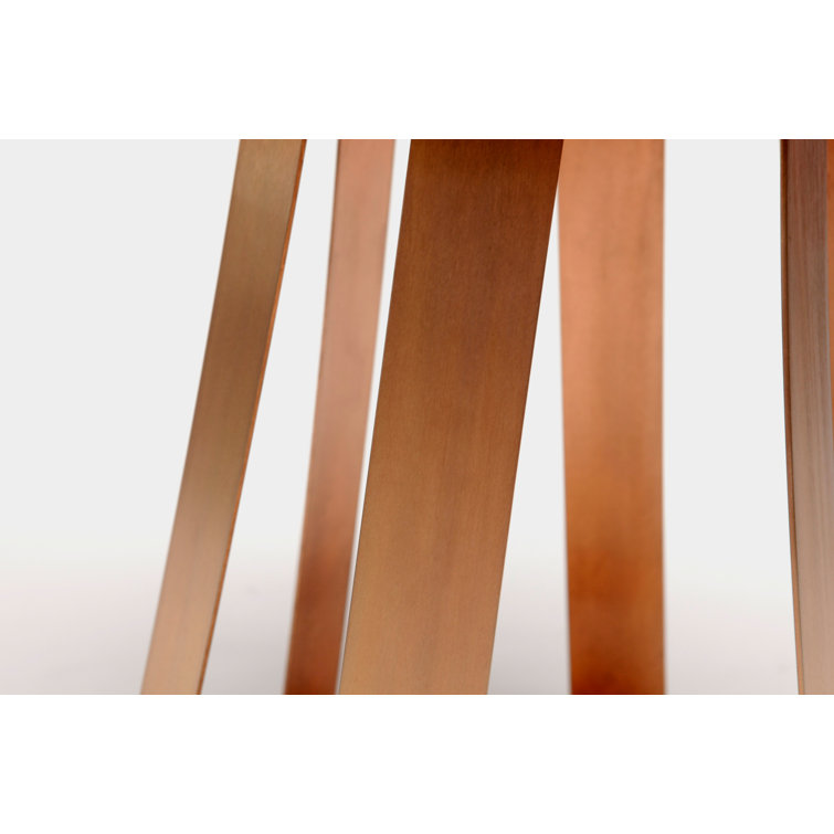 Walnut and Red Metal Round Pedestal End Table