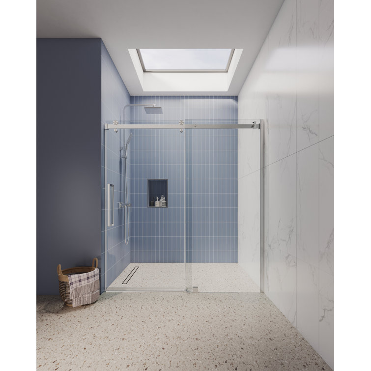 Brushed Nickel Frameless Sliding Shower Door with Clear Glass