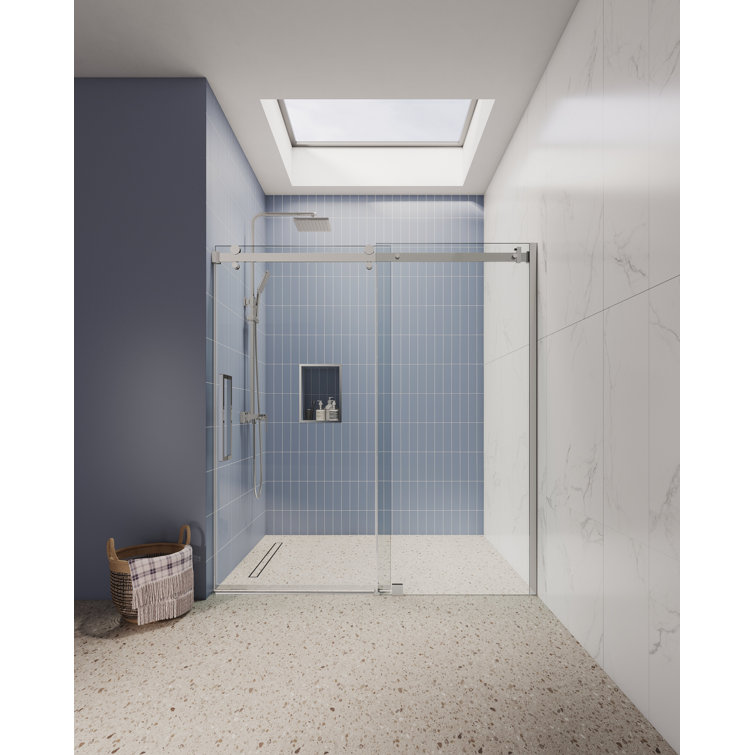 Chrome Frameless Sliding Shower Door with Clear Tempered Glass
