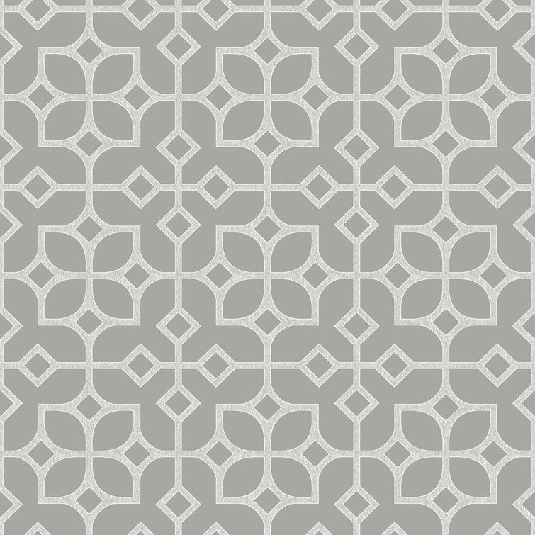 Light Grey Geometric Floral Vinyl Wallpaper