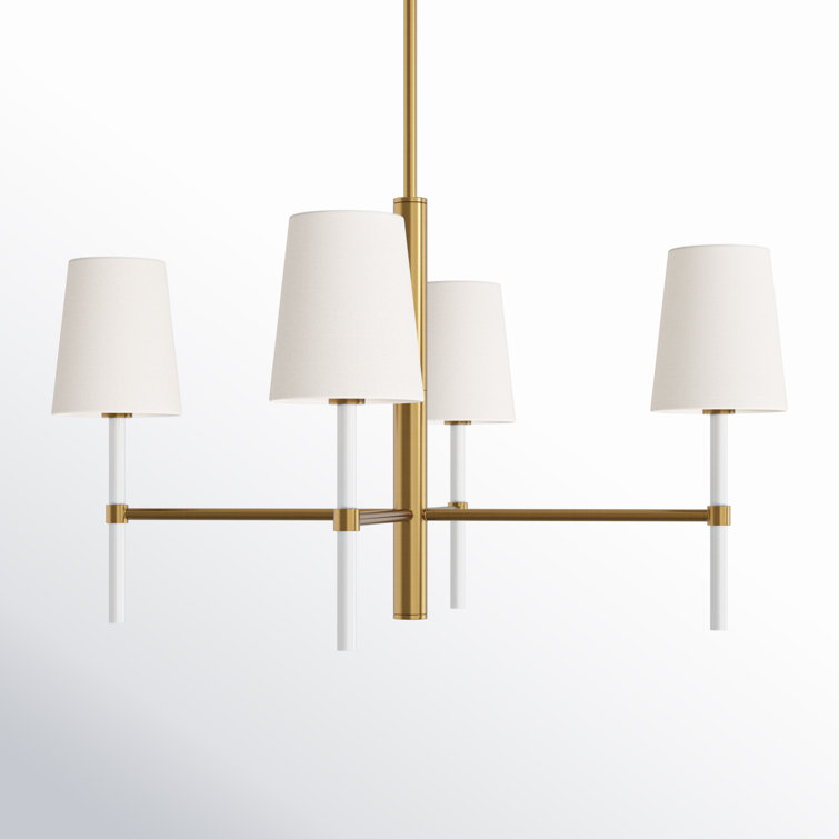 Monroe Burnished Brass 4-Light Chandelier with White Shades