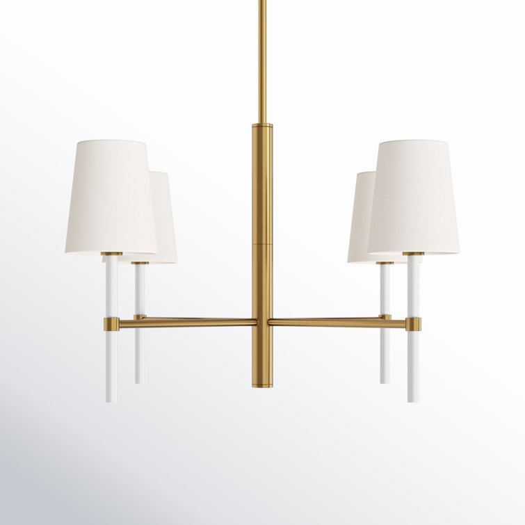 Monroe Burnished Brass 4-Light Chandelier with White Shades