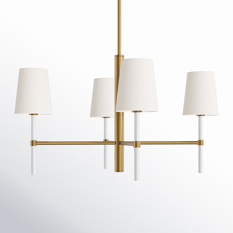 Monroe Burnished Brass 4-Light Chandelier with White Shades