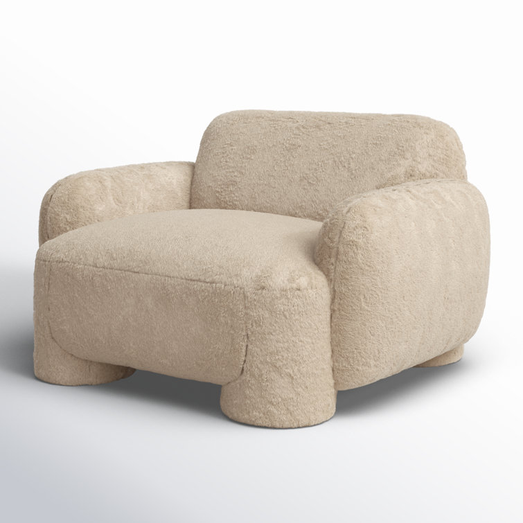 Oversized Camel Faux Fur Armchair with Cylindrical Legs