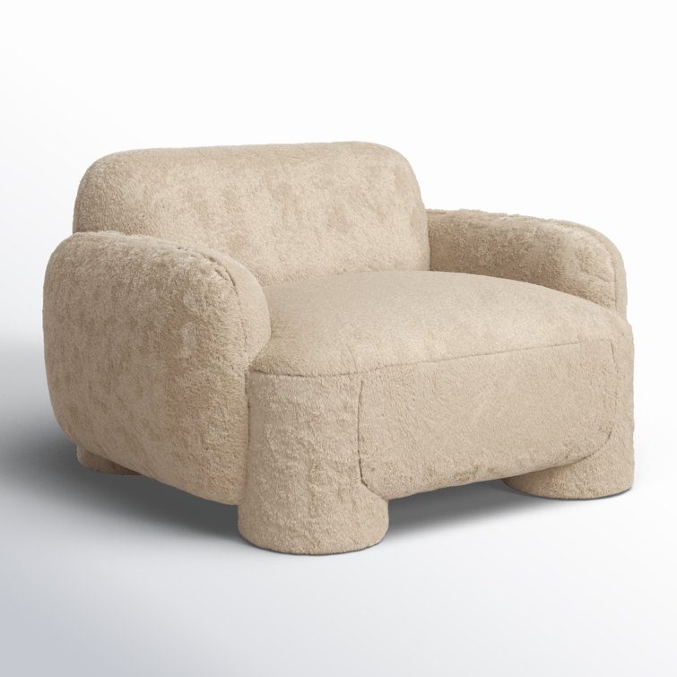 Oversized Camel Faux Fur Armchair with Cylindrical Legs