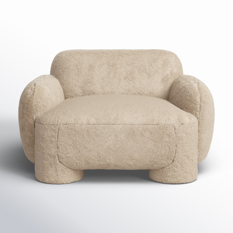 Oversized Camel Faux Fur Armchair with Cylindrical Legs