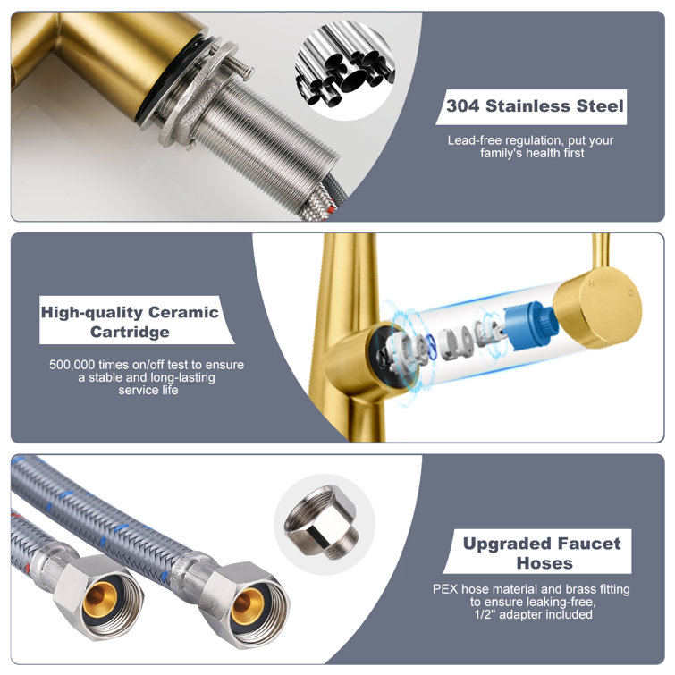 Gold Stainless Steel High-Arc Kitchen Faucet with Pull-out Spray