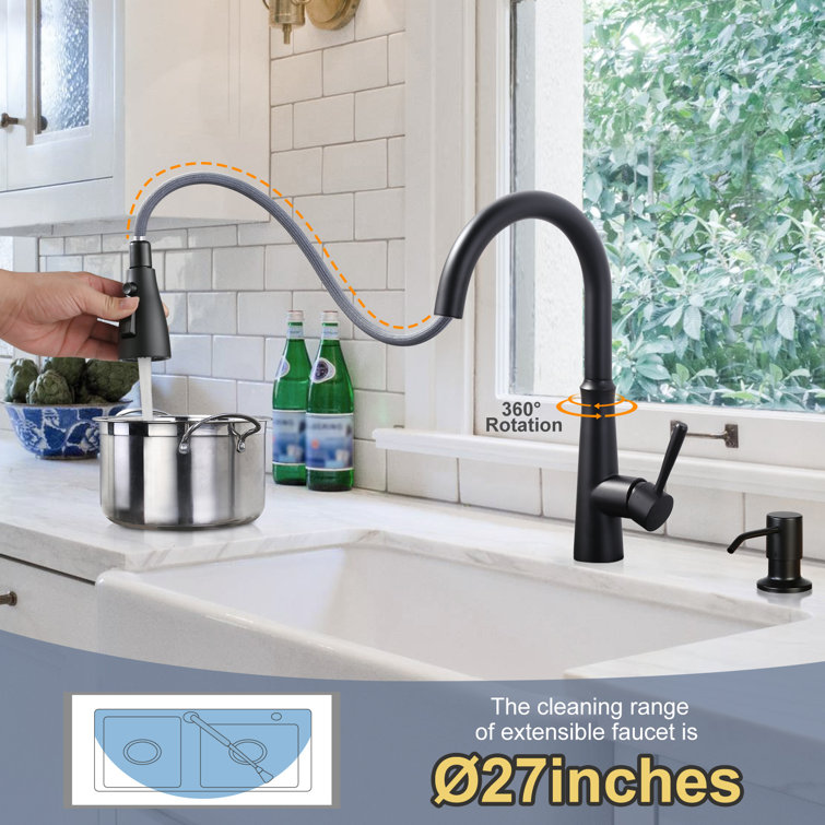 Matte Black Stainless Steel High-Arc Kitchen Faucet with Pull-out Spray