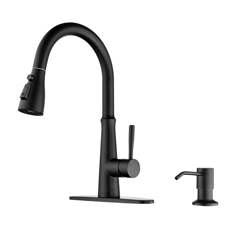 Matte Black Stainless Steel High-Arc Kitchen Faucet with Pull-out Spray