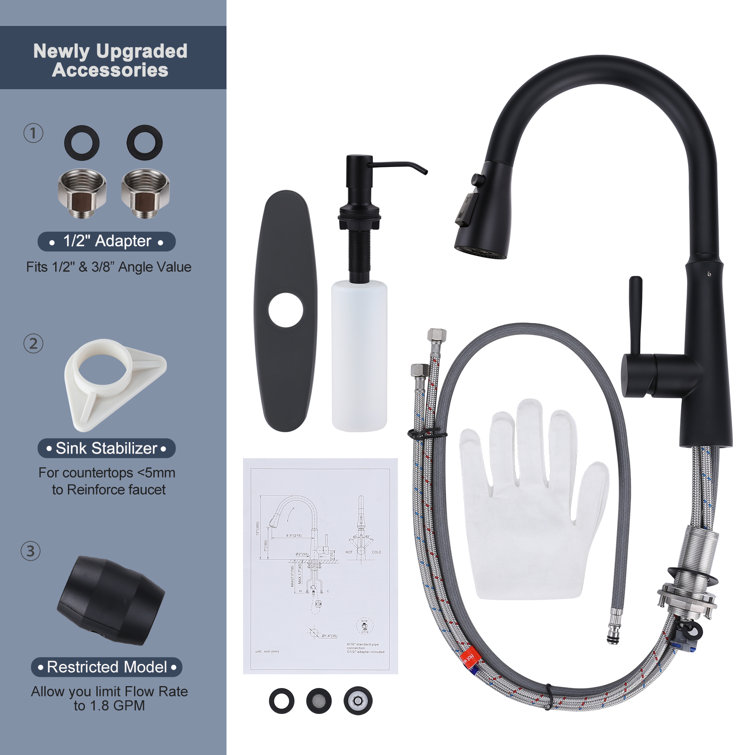 Matte Black Stainless Steel High-Arc Kitchen Faucet with Pull-out Spray