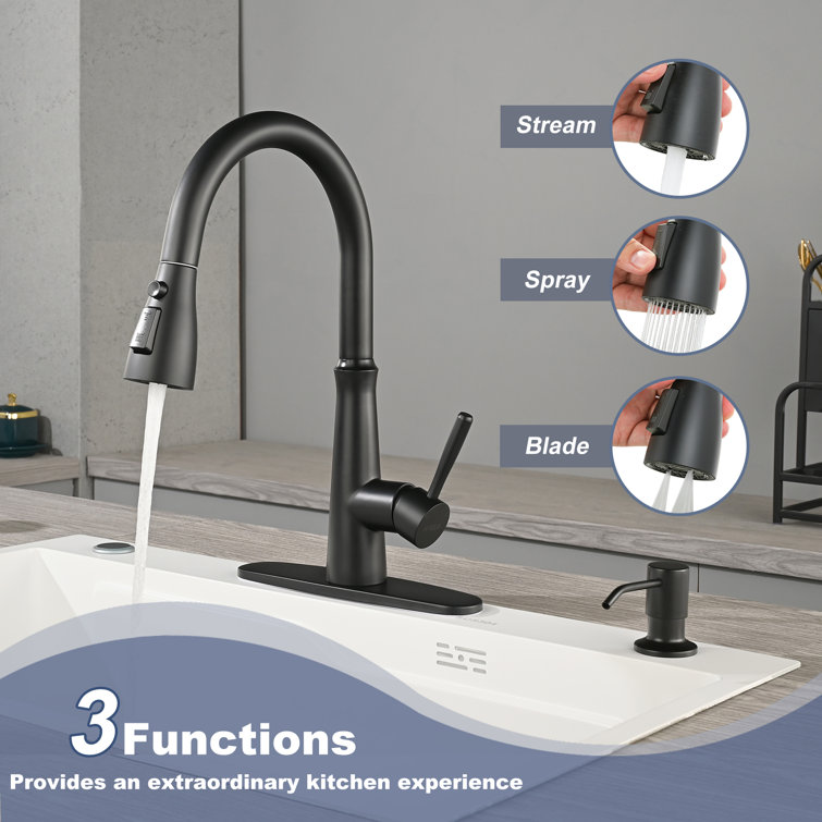 Matte Black Stainless Steel High-Arc Kitchen Faucet with Pull-out Spray