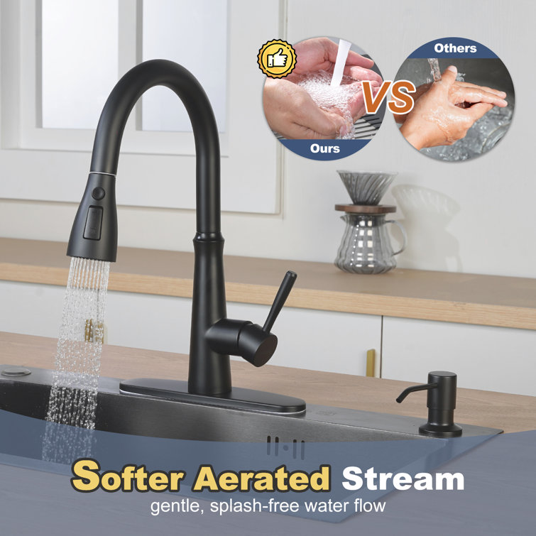 Matte Black Stainless Steel High-Arc Kitchen Faucet with Pull-out Spray