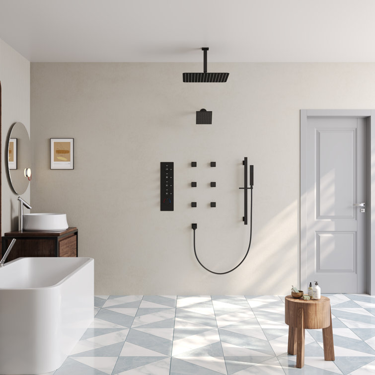 Matte Black Dual Shower System with Adjustable Body Jets