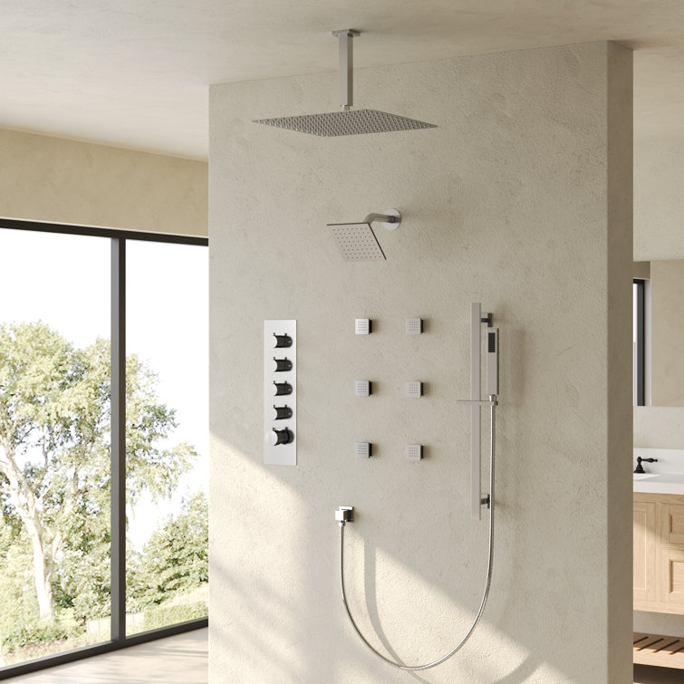 DualJetSpa 16" & 6" Brushed Nickel Dual Shower Head System with Body Jets