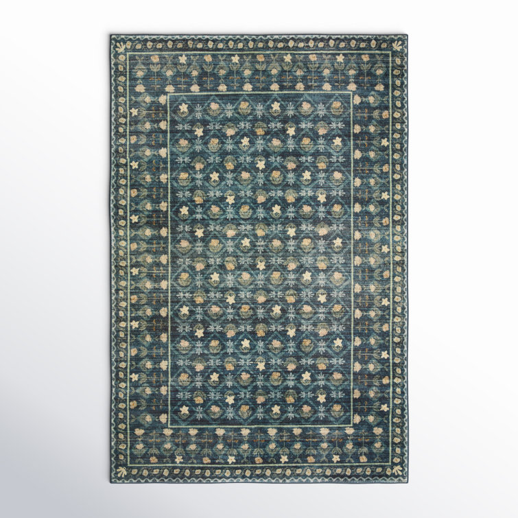 Indigo Floral Synthetic Rectangular Rug, 5' x 7'