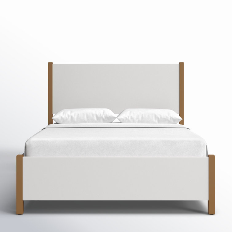 Queen White and Brown Upholstered Wood Frame Bed