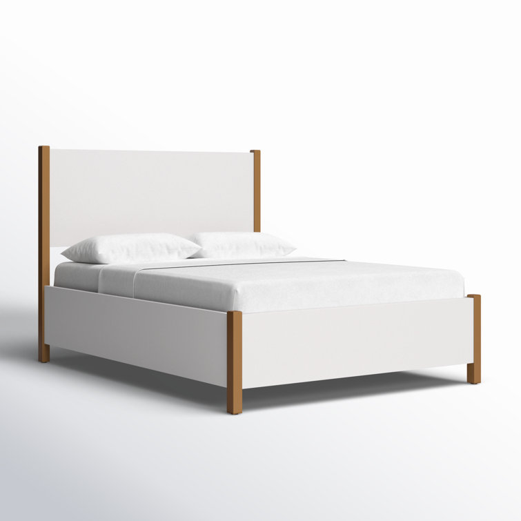 Queen White and Brown Upholstered Wood Frame Bed