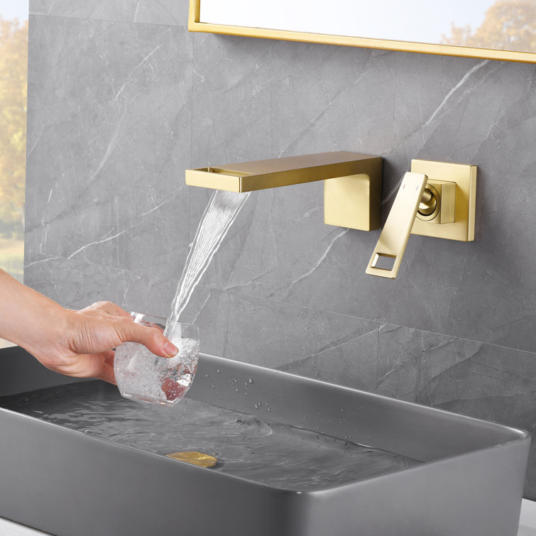 Brushed Gold Wall-Mounted Waterfall Bathroom Faucet