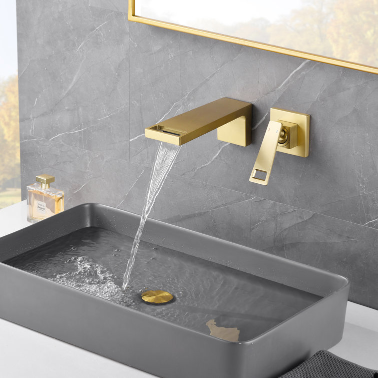 Brushed Gold Wall-Mounted Waterfall Bathroom Faucet