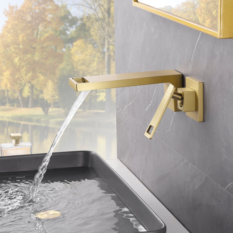 Brushed Gold Wall-Mounted Waterfall Bathroom Faucet