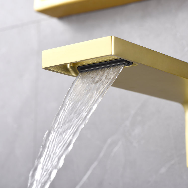 Brushed Gold Wall-Mounted Waterfall Bathroom Faucet