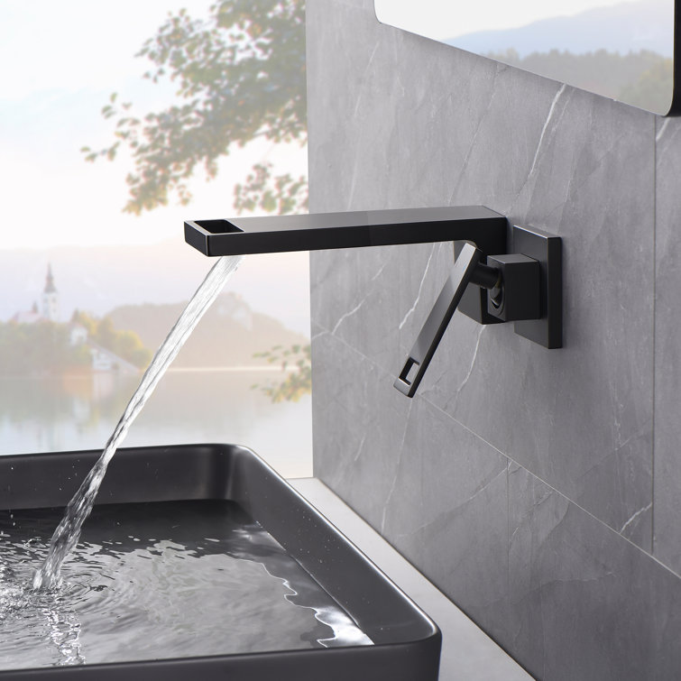 Matte Black Brass Wall Mount Waterfall Bathroom Faucet