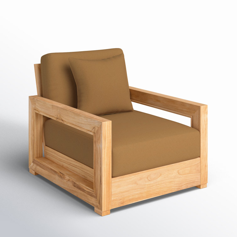 Natural Teak Outdoor Lounge Chair with Brown Cushions