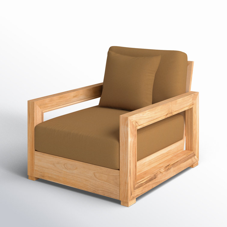 Natural Teak Outdoor Lounge Chair with Brown Cushions