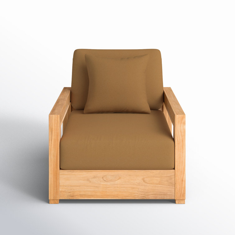 Natural Teak Outdoor Lounge Chair with Brown Cushions
