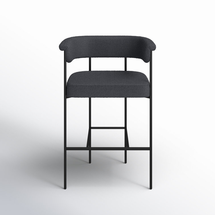 Slate Boucle Modern Metal Frame Bar Stool with Leather Seat