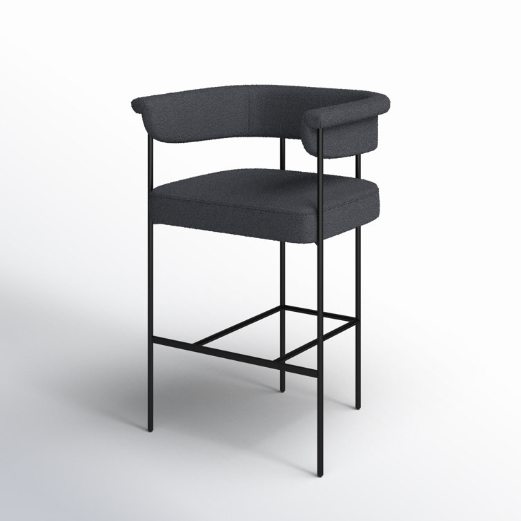 Slate Boucle Modern Metal Frame Bar Stool with Leather Seat
