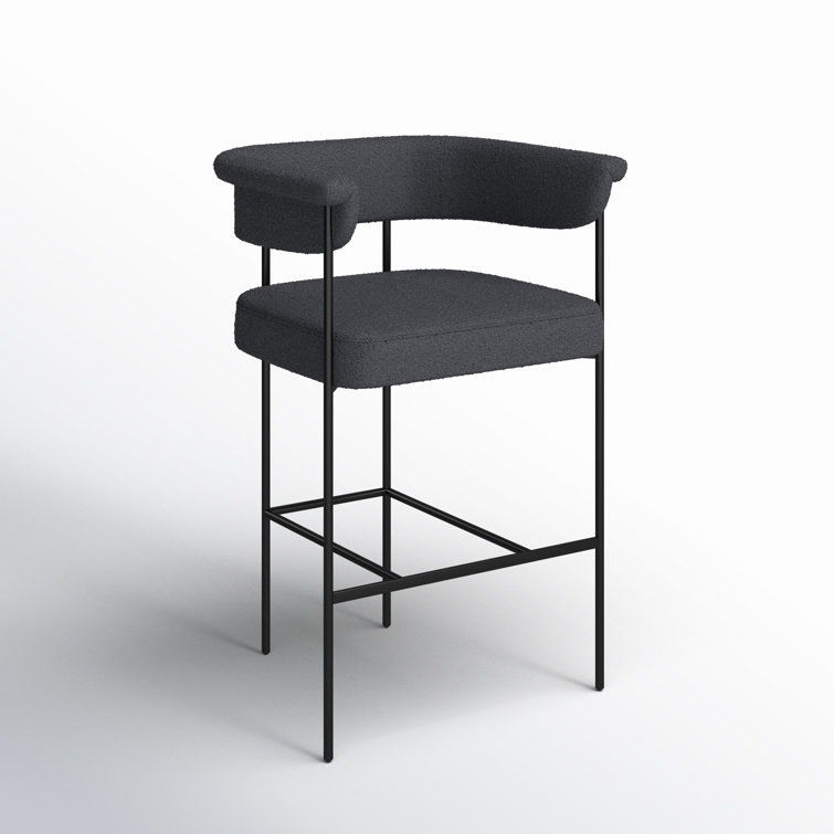 Slate Boucle Modern Metal Frame Bar Stool with Leather Seat