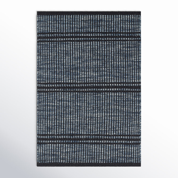 Navy and Black Herringbone Wool Handwoven Area Rug 2' x 3'