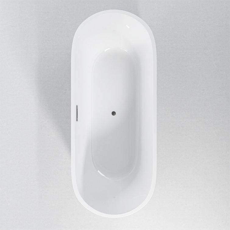 59" Gloss White Acrylic Freestanding Bathtub with Pleated Design