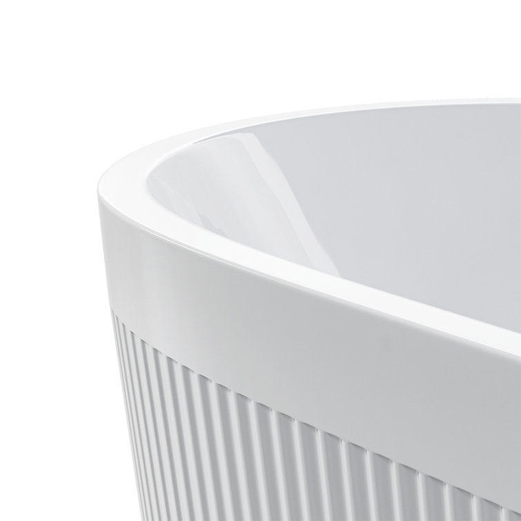59" Gloss White Acrylic Freestanding Bathtub with Pleated Design