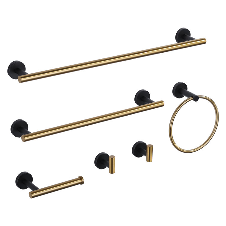 Matte Black and Gold 6-Piece Stainless Steel Bathroom Hardware Set