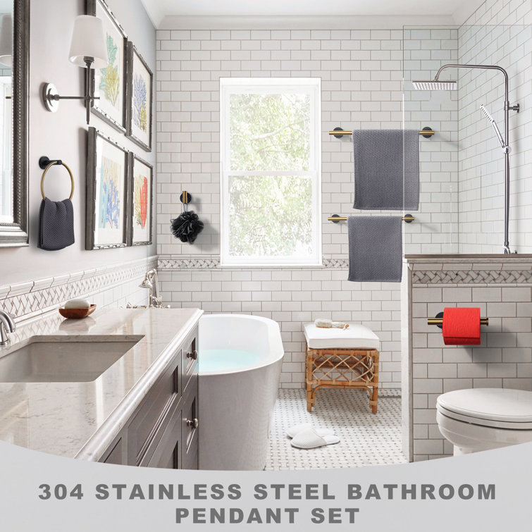 Matte Black and Gold 6-Piece Stainless Steel Bathroom Hardware Set